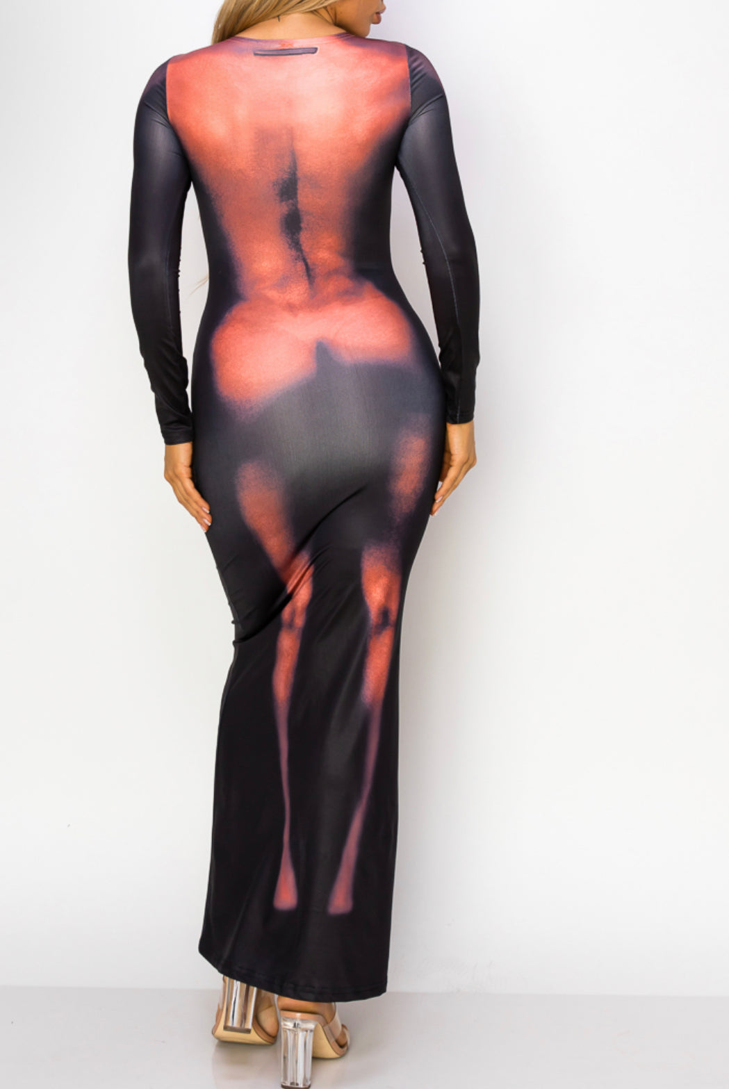 Nude Body Print Long Sleeve Maxi Dress